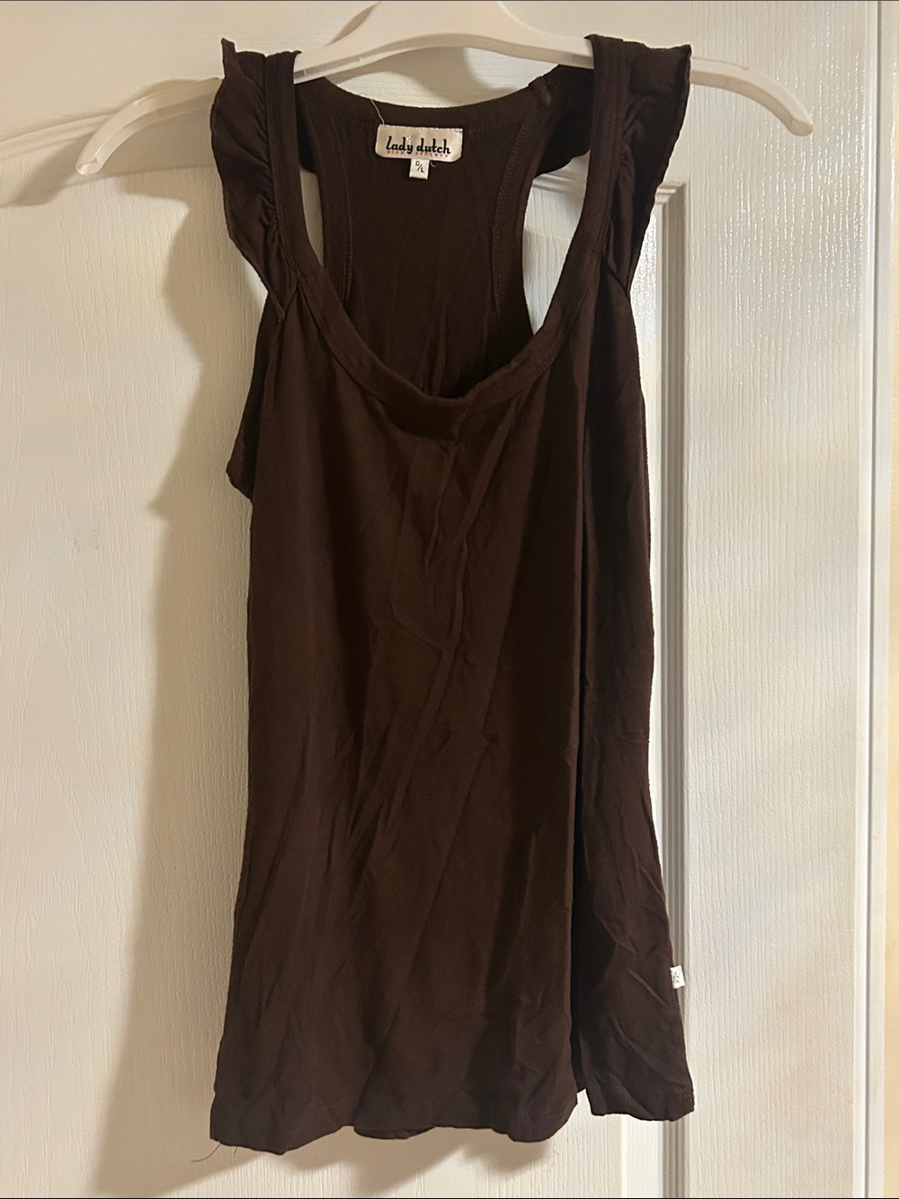Lady Dutch Brown Ruffle-Shoulder Tank Top